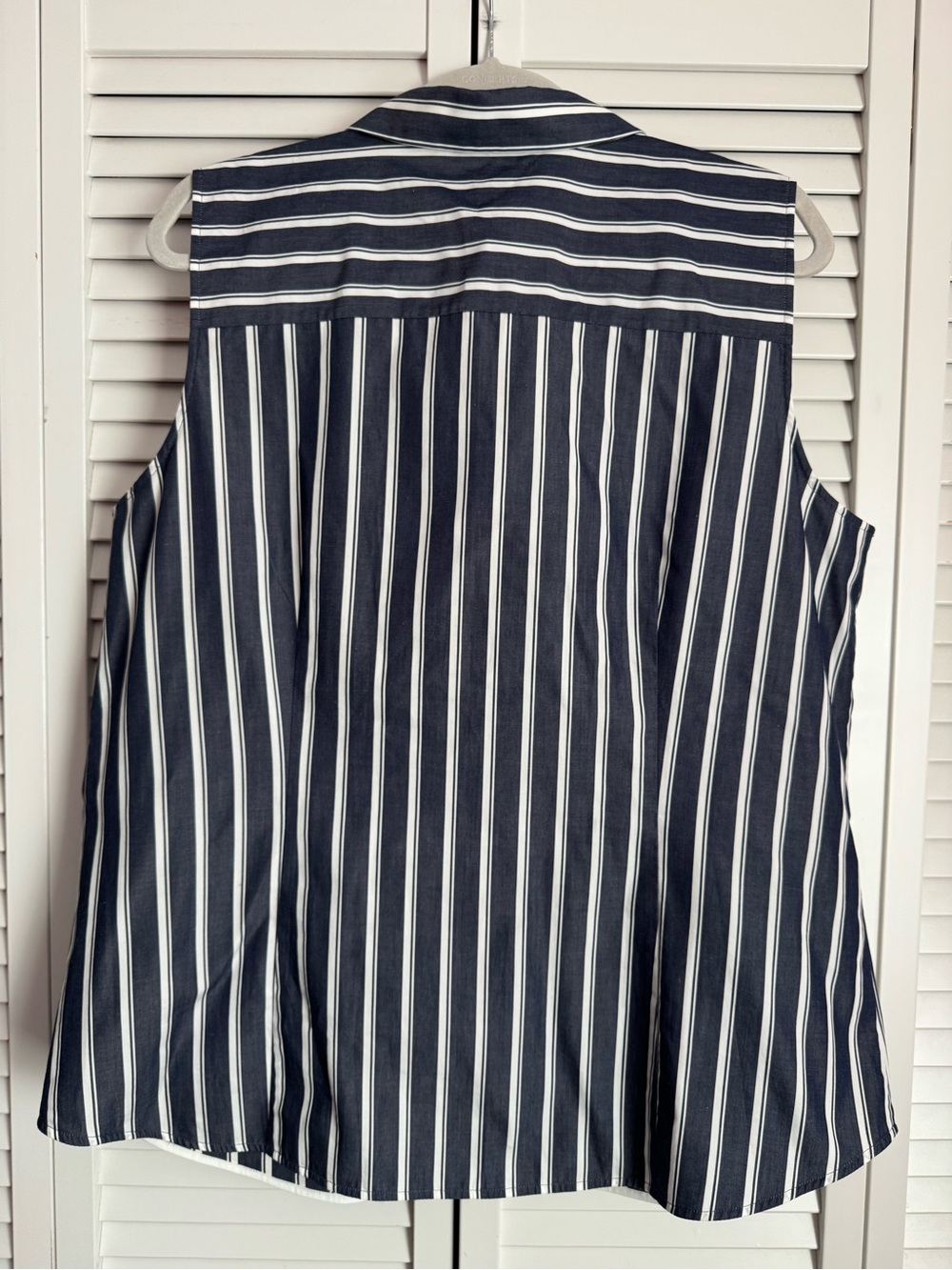 Lafayette 148 New York Cotton Sleeveless Blouse Shirt Navy White Coastal XL - Picture 4 of 7